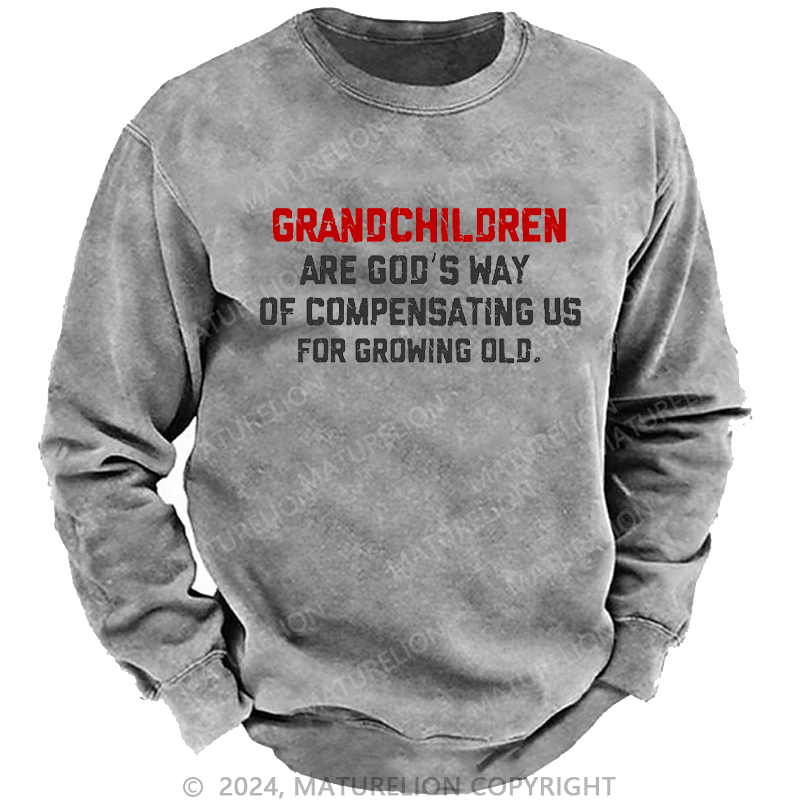Maturelion Men's Sweatshirt Grandchildren Are God’S Way Of Compensating Us For Growing Old Custom Washed Sweatshirt