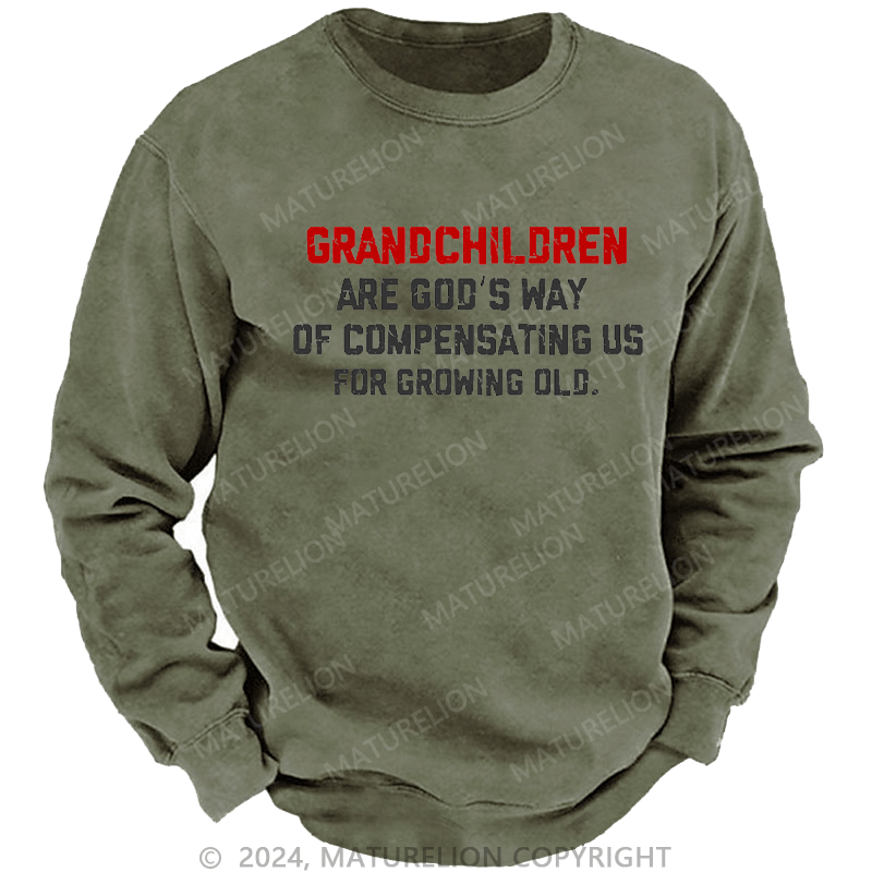 Maturelion Men's Sweatshirt Grandchildren Are God’S Way Of Compensating Us For Growing Old Custom Washed Sweatshirt