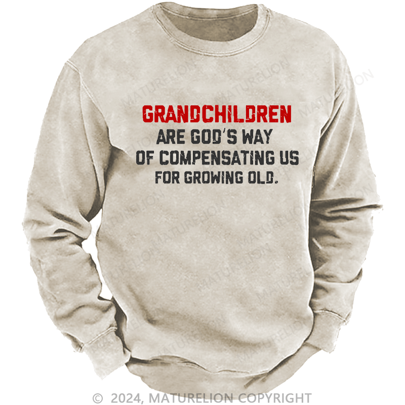 Maturelion Men's Sweatshirt Grandchildren Are God’S Way Of Compensating Us For Growing Old Custom Washed Sweatshirt