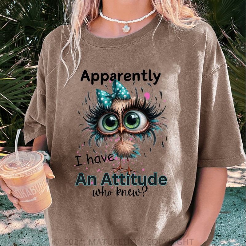 Maturelion Apparently I Have An Attitude Who Knew? DTG Printing Washed Cotton T-Shirt
