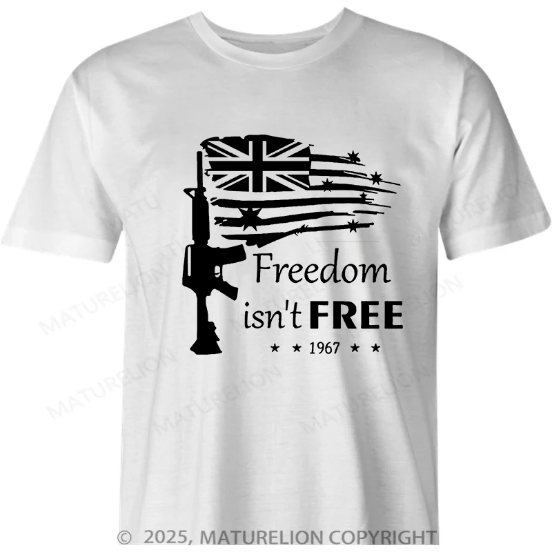 Maturelion Australia T-shirt Freedom Isn't Free Gun Australian Flag Cotton T-shirt