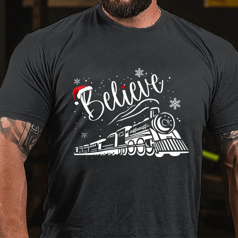 Maturelion Believe Christmas Train Holiday T-shirt