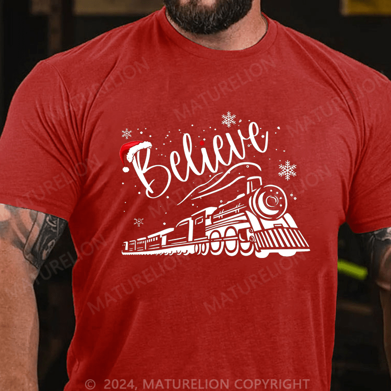 Maturelion Believe Christmas Train Holiday T-shirt