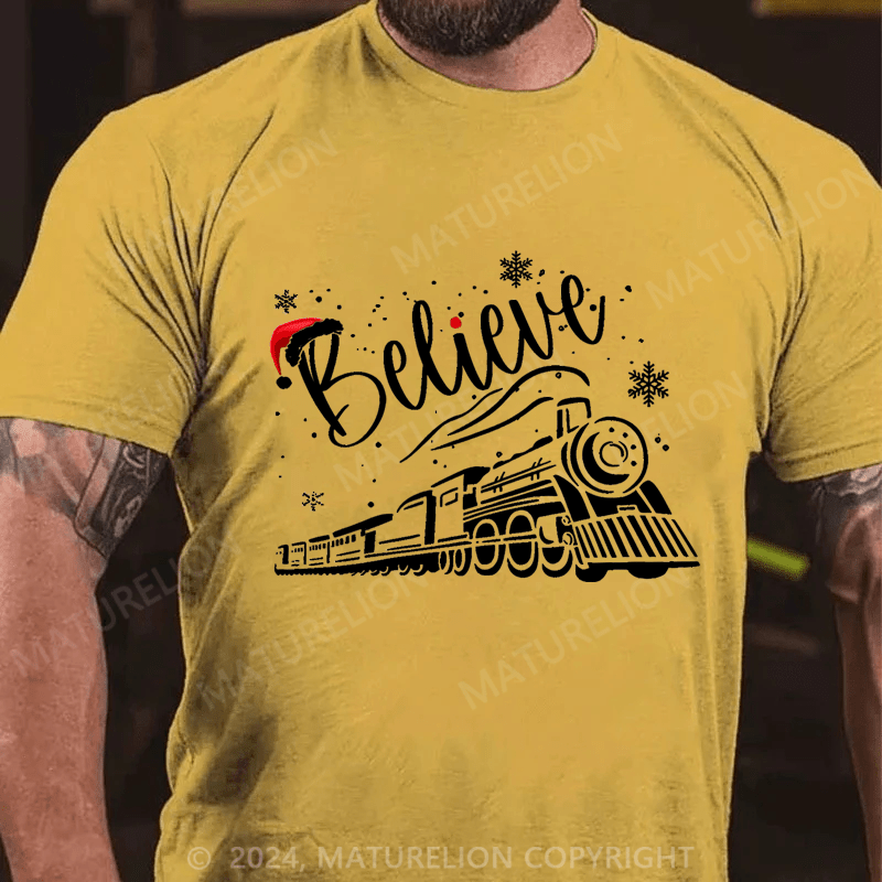 Maturelion Believe Christmas Train Holiday T-shirt