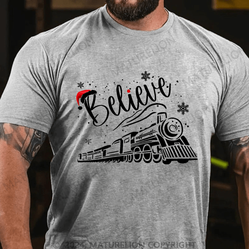 Maturelion Believe Christmas Train Holiday T-shirt