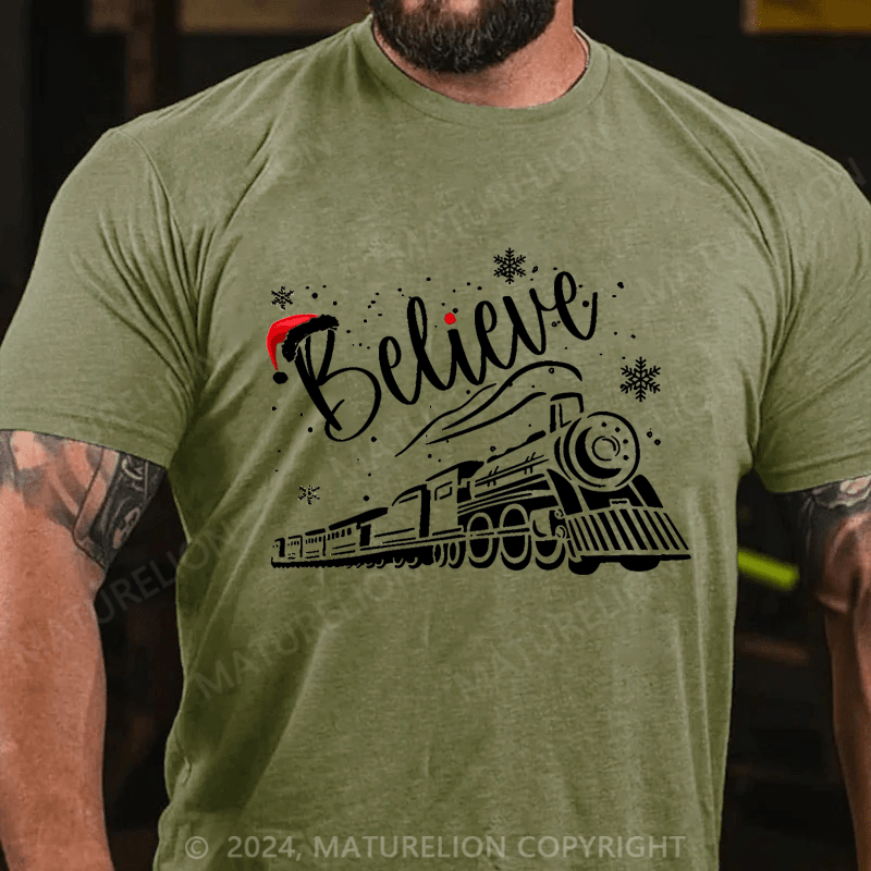 Maturelion Believe Christmas Train Holiday T-shirt