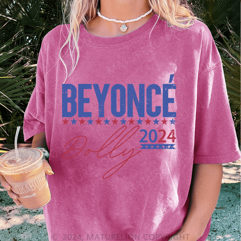Maturelion Beyonce 2024 DTG Printing Washed Cotton T-Shirt