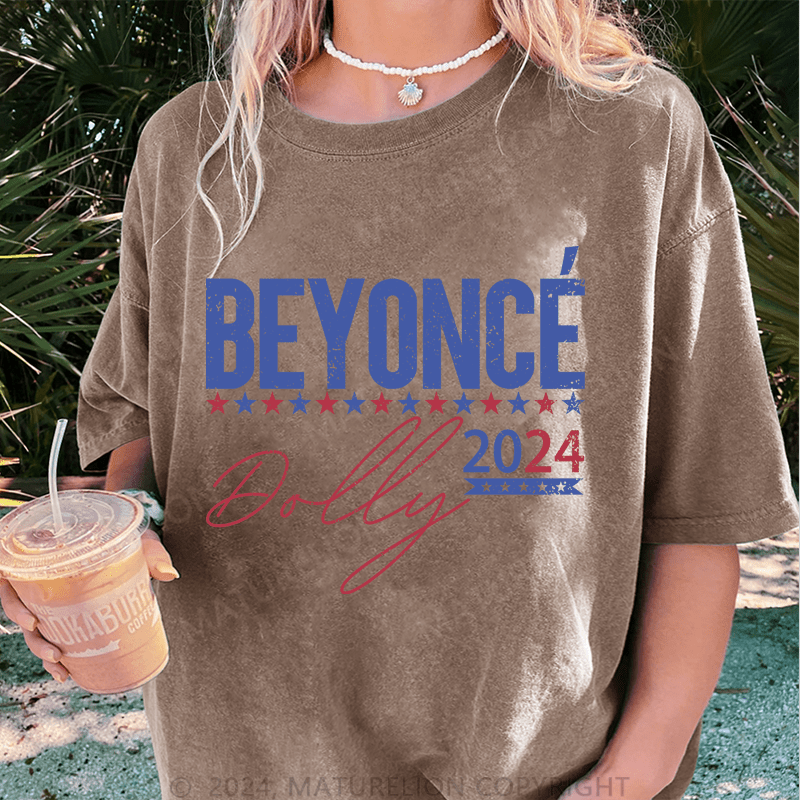 Maturelion Beyonce 2024 DTG Printing Washed Cotton T-Shirt