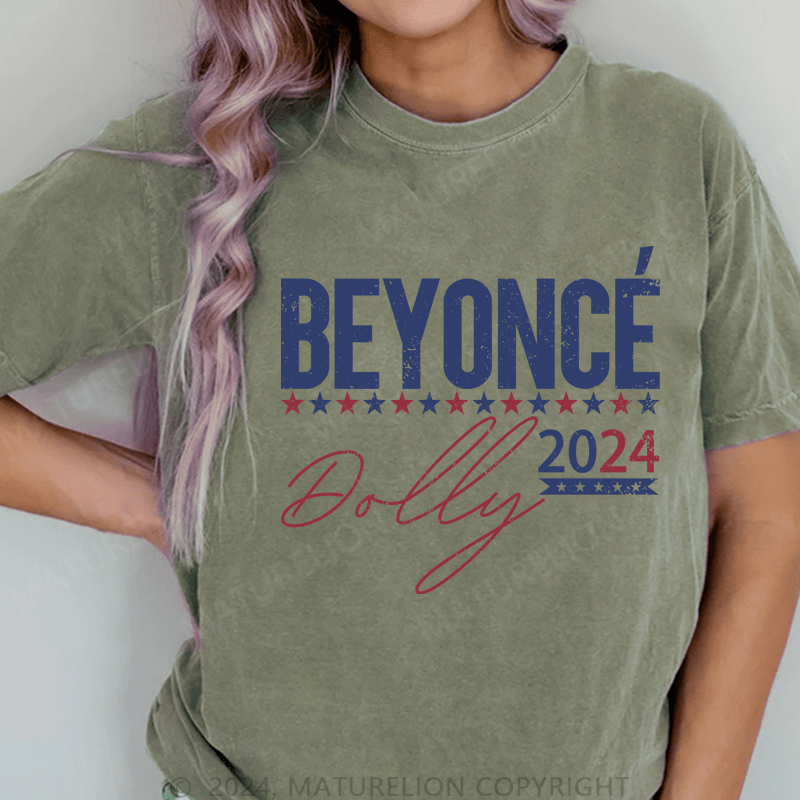 Maturelion Beyonce 2024 DTG Printing Washed Cotton T-Shirt