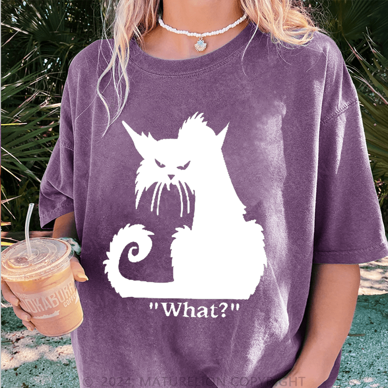 Maturelion Cat Printed DTG Printing Washed Cotton T-Shirt