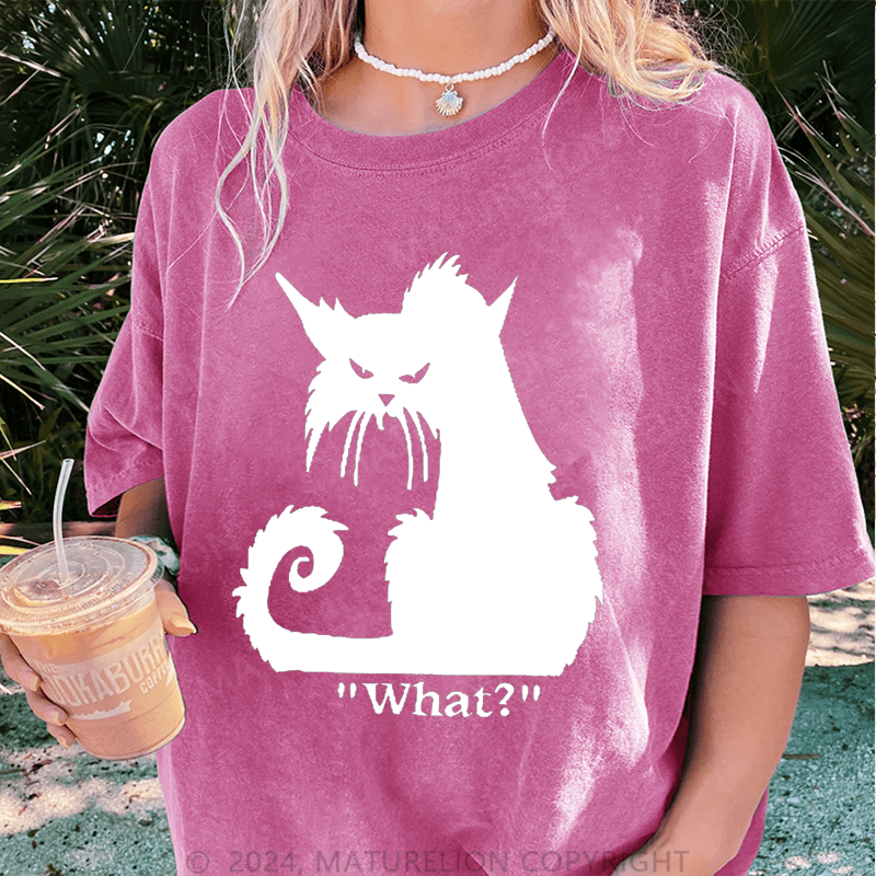 Maturelion Cat Printed DTG Printing Washed Cotton T-Shirt
