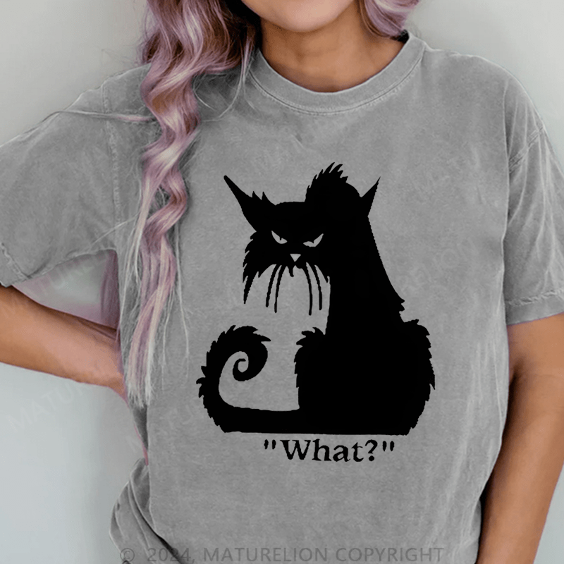 Maturelion Cat Printed DTG Printing Washed Cotton T-Shirt