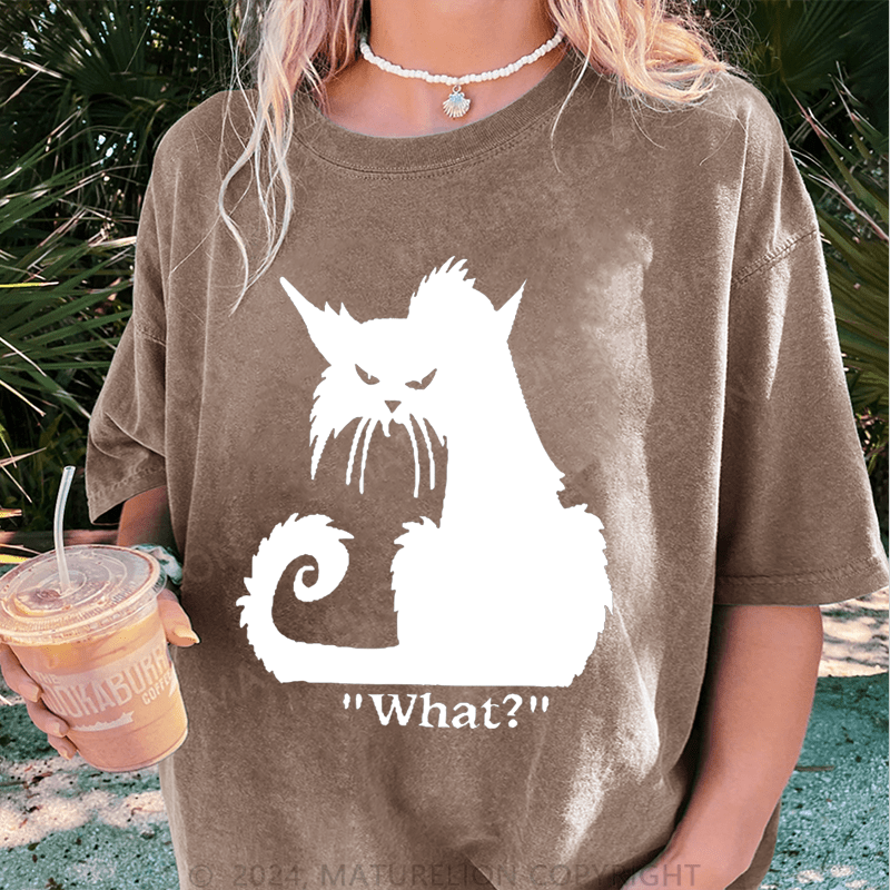 Maturelion Cat Printed DTG Printing Washed Cotton T-Shirt