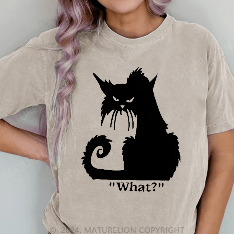 Maturelion Cat Printed DTG Printing Washed Cotton T-Shirt