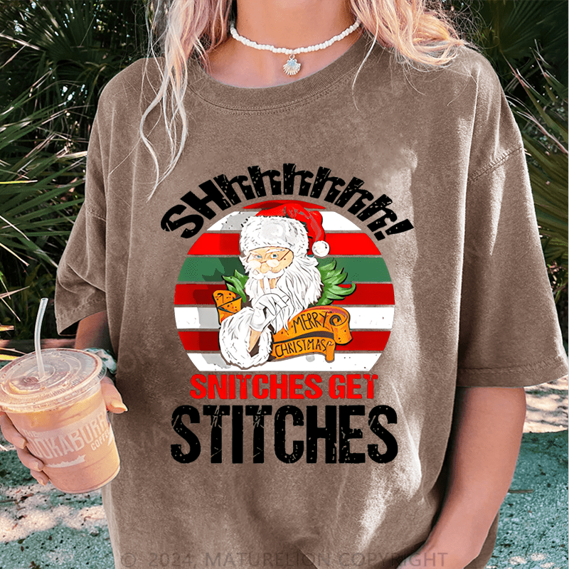 Maturelion Christmas T-Shirt Shhh Snitches Get Stitches Women T-Shirt