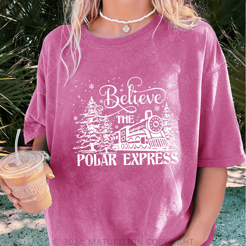 Maturelion Christmas T-Shirt Believe Polar Express Women T-Shirt