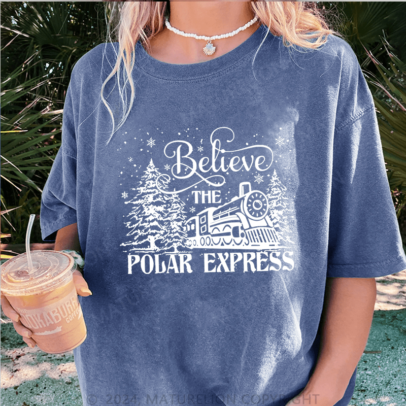 Maturelion Christmas T-Shirt Believe Polar Express Women T-Shirt