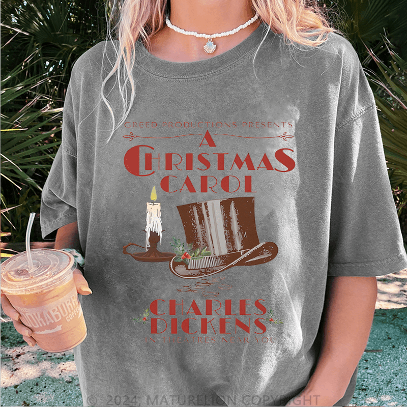 Maturelion Christmas T-Shirt Greed Productions Presents A Christmas Carol Women T-Shirt