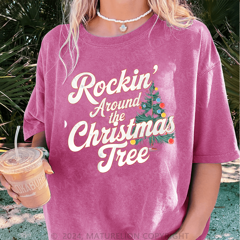 Maturelion Christmas T-Shirt Rockin' Around the Christmas Tree Women T-Shirt