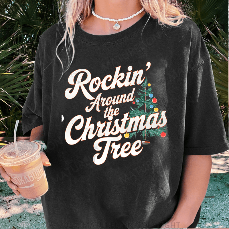 Maturelion Christmas T-Shirt Rockin' Around the Christmas Tree Women T-Shirt