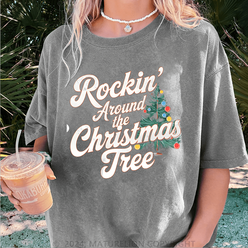 Maturelion Christmas T-Shirt Rockin' Around the Christmas Tree Women T-Shirt