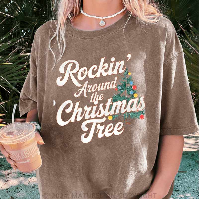 Maturelion Christmas T-Shirt Rockin' Around the Christmas Tree Women T-Shirt