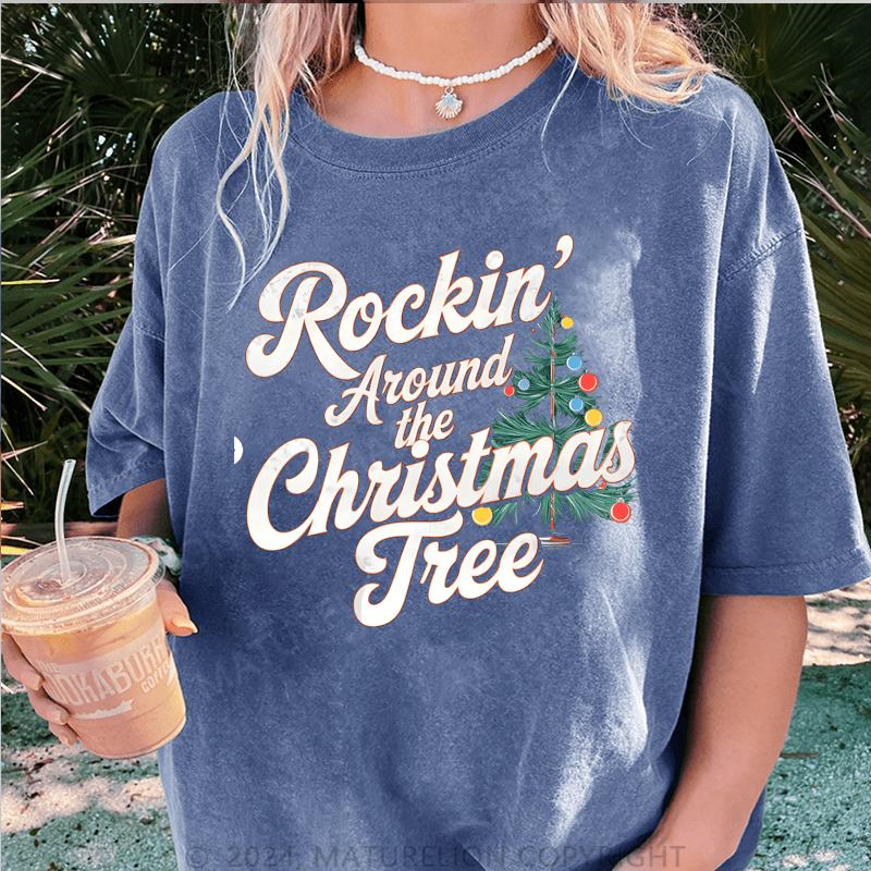 Maturelion Christmas T-Shirt Rockin' Around the Christmas Tree Women T-Shirt