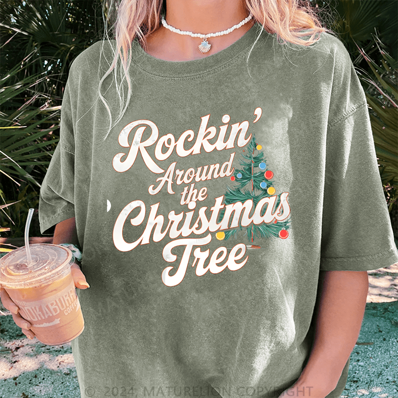 Maturelion Christmas T-Shirt Rockin' Around the Christmas Tree Women T-Shirt