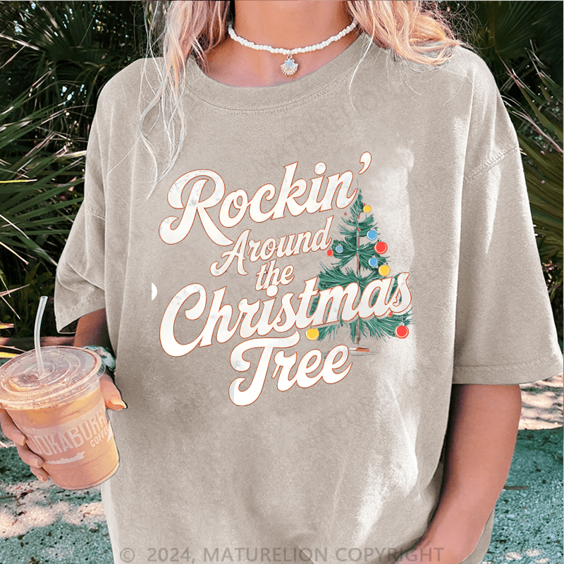 Maturelion Christmas T-Shirt Rockin' Around the Christmas Tree Women T-Shirt