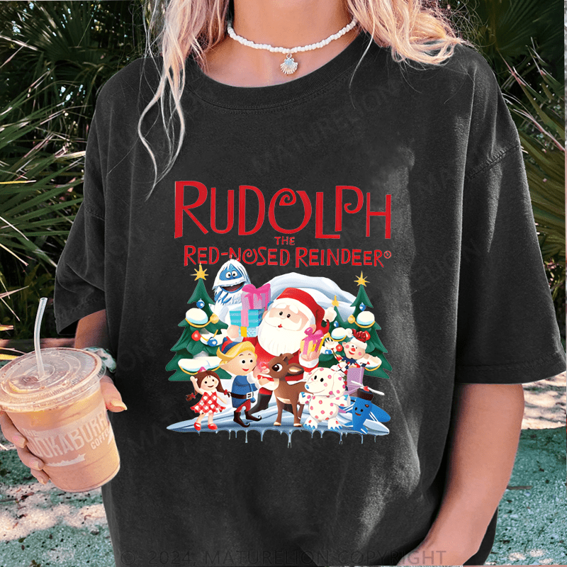 Maturelion Christmas T-Shirt Rudolph The Red Nosed Reindeer Women T-Shirt