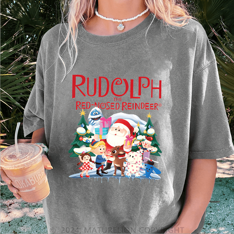 Maturelion Christmas T-Shirt Rudolph The Red Nosed Reindeer Women T-Shirt