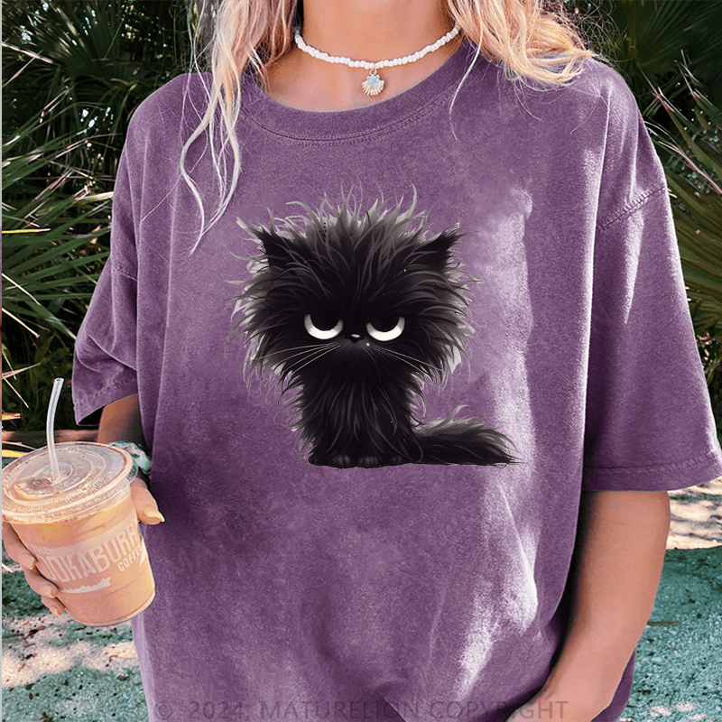 Maturelion Grumpy Cat DTG Printing Washed Cotton T-Shirt