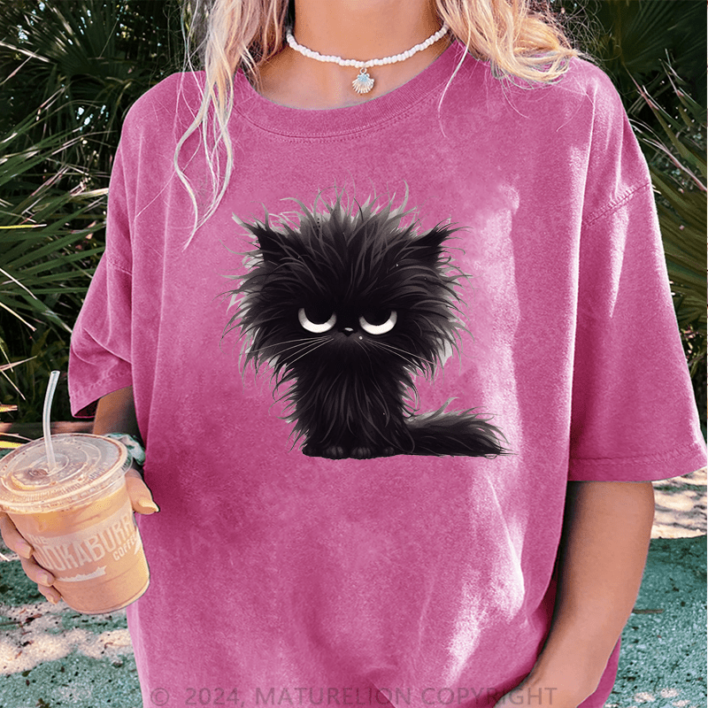 Maturelion Grumpy Cat DTG Printing Washed Cotton T-Shirt
