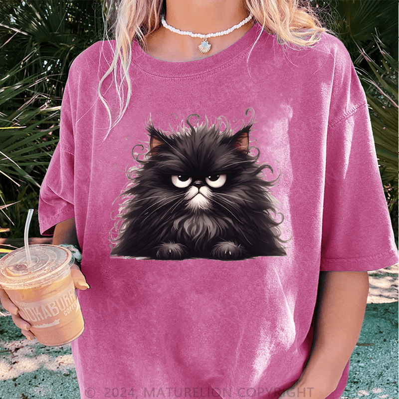 Maturelion Grumpy Cat DTG Printing Washed Cotton T-Shirt