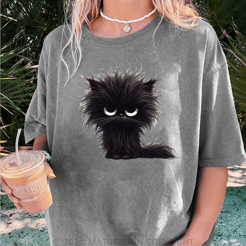 Maturelion Grumpy Cat DTG Printing Washed Cotton T-Shirt