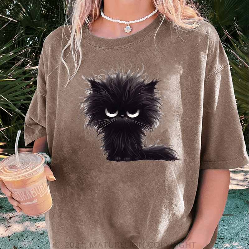 Maturelion Grumpy Cat DTG Printing Washed Cotton T-Shirt