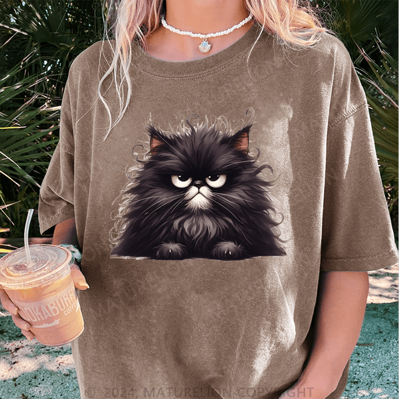 Maturelion Grumpy Cat DTG Printing Washed Cotton T-Shirt