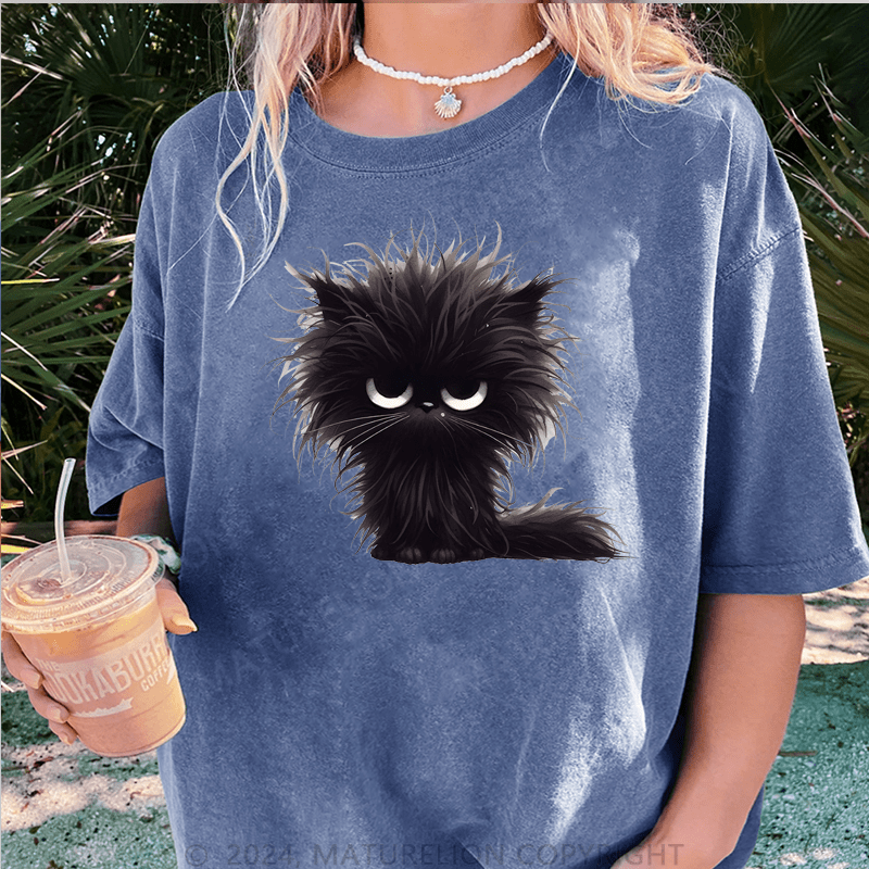 Maturelion Grumpy Cat DTG Printing Washed Cotton T-Shirt