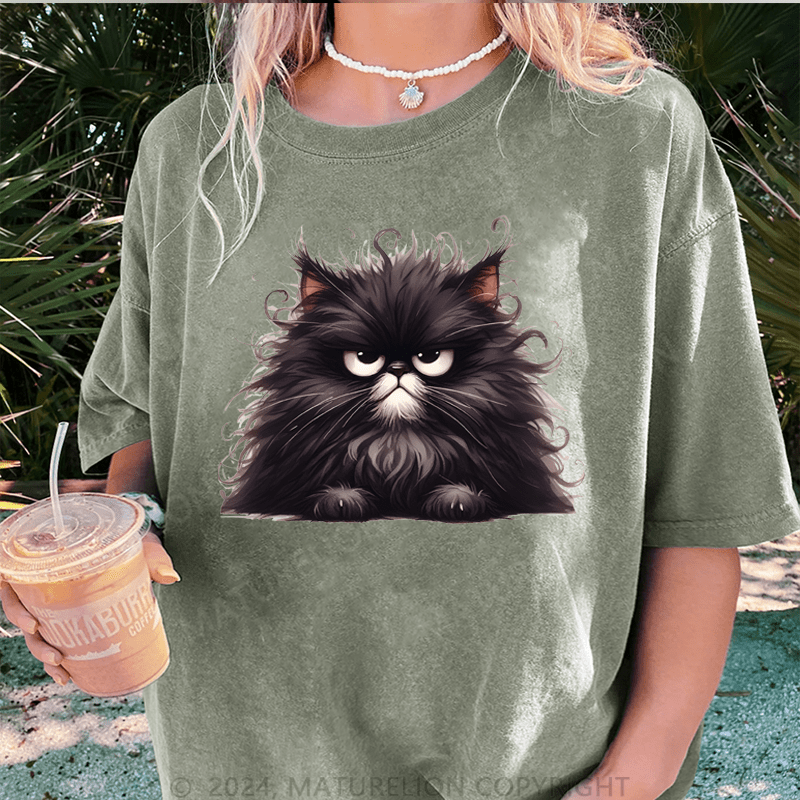 Maturelion Grumpy Cat DTG Printing Washed Cotton T-Shirt