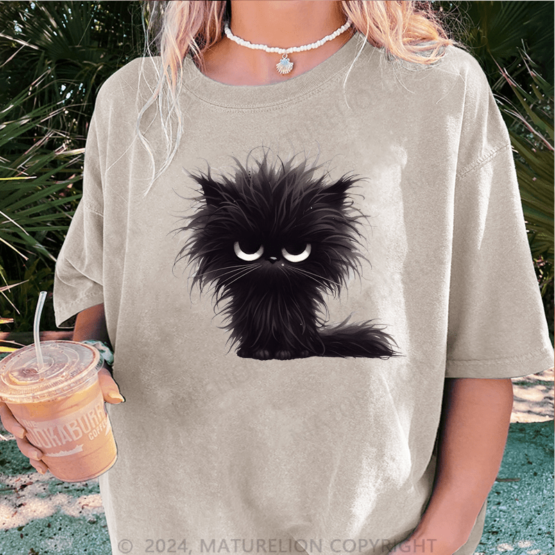 Maturelion Grumpy Cat DTG Printing Washed Cotton T-Shirt