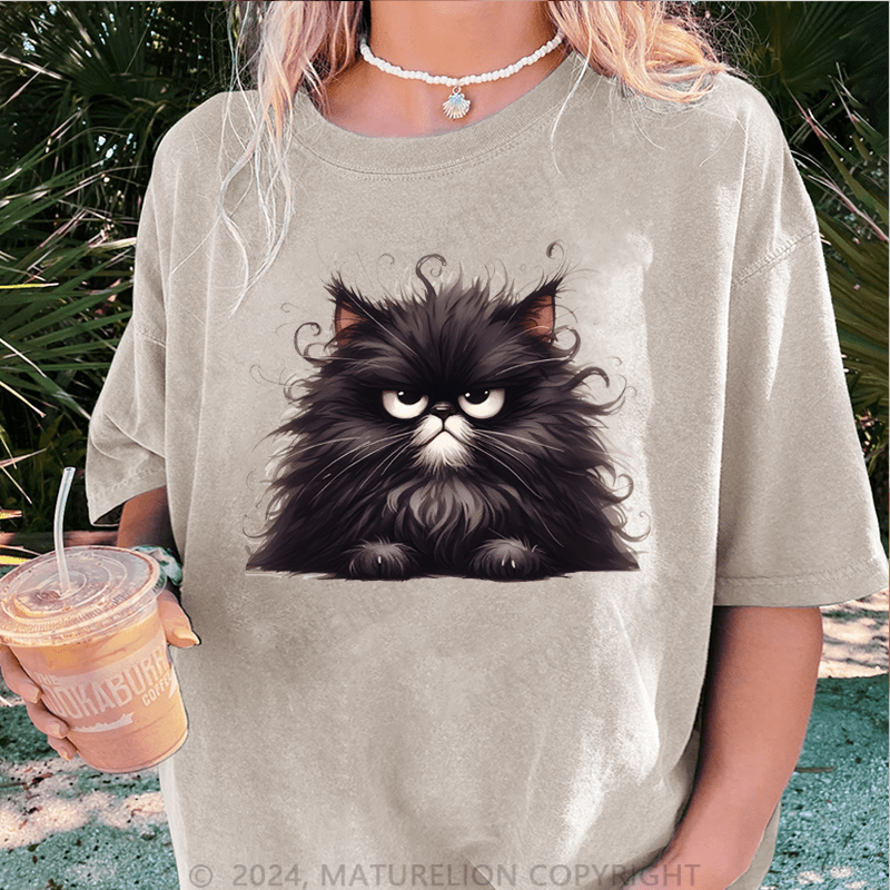 Maturelion Grumpy Cat DTG Printing Washed Cotton T-Shirt