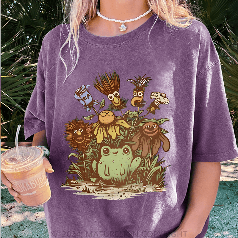 Maturelion Happy Frog DTG Printing Washed Cotton T-Shirt