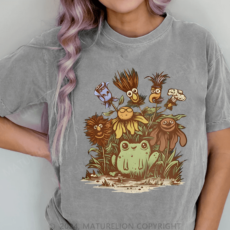 Maturelion Happy Frog DTG Printing Washed Cotton T-Shirt