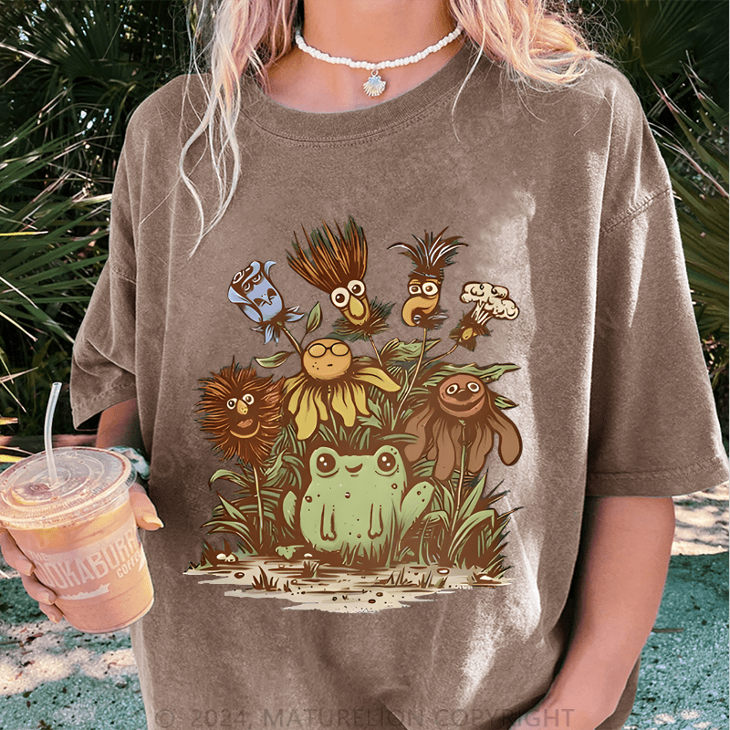 Maturelion Happy Frog DTG Printing Washed Cotton T-Shirt