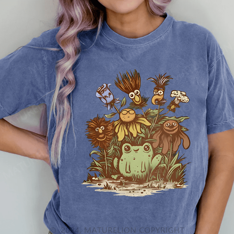 Maturelion Happy Frog DTG Printing Washed Cotton T-Shirt