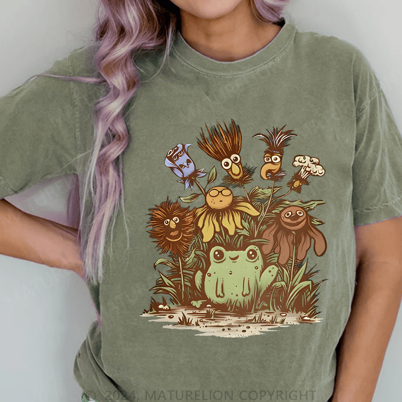 Maturelion Happy Frog DTG Printing Washed Cotton T-Shirt