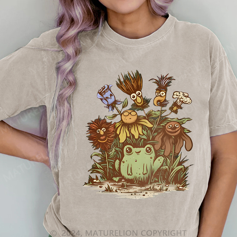 Maturelion Happy Frog DTG Printing Washed Cotton T-Shirt