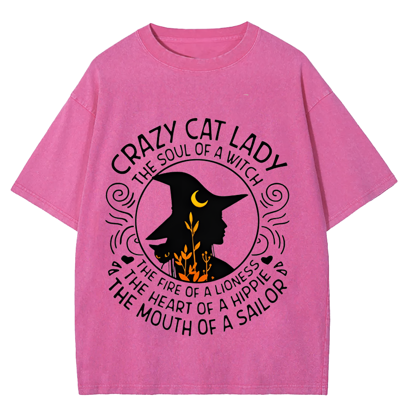 Maturelion Halloween Happy Halloween Lady Witch Casual DTG Printing Washed Cotton T-Shirt