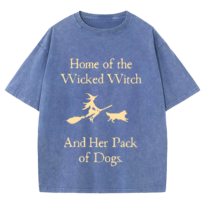 Maturelion Halloween Home Of The Wicked Witch And Her Pack Of Dogs DTG Printing Washed Cotton T-Shirt