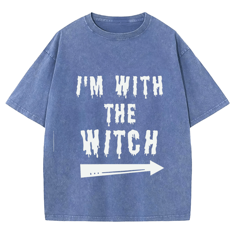 Maturelion Halloween I'm With The Witch DTG Printing Washed Cotton T-Shirt